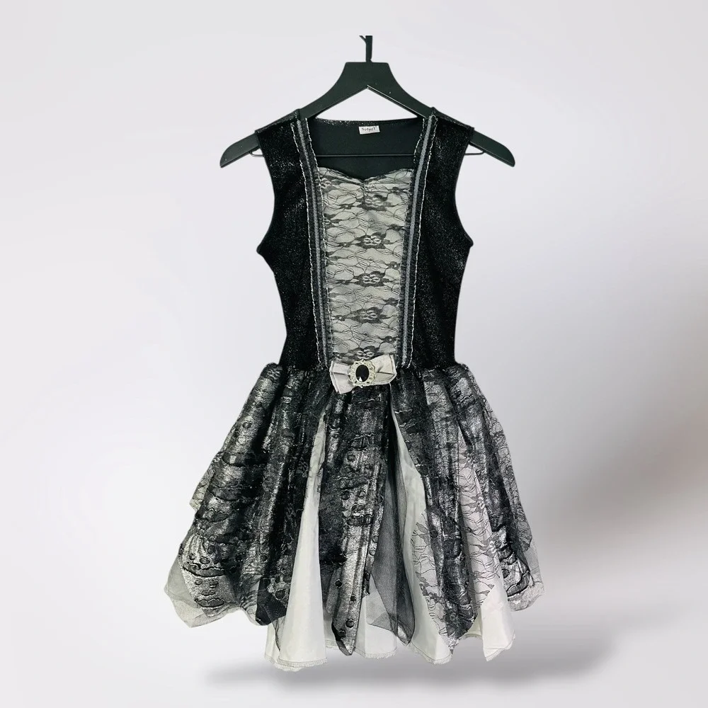 Spirit‎ Halloween Dress Girls Large Black Silver Lace Costume Party Witch - Picture 2 of 12